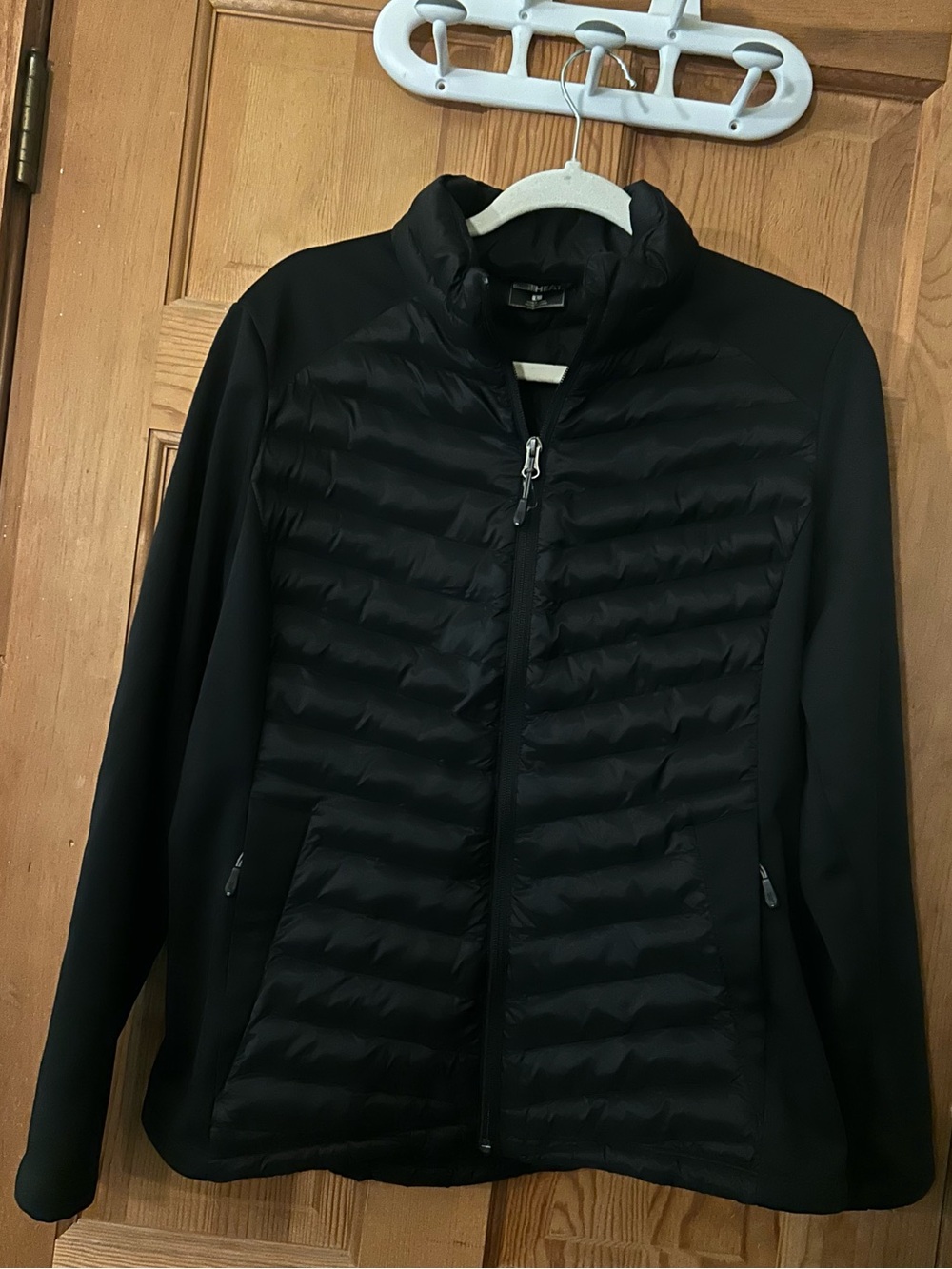 Black Quilted Hybrid Puffer Jacket — 32 Degree Heat Women’s Mixed Media Puffer